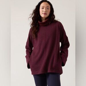 ATHLETA COZY KARMA FUNNEL NECK SWEATSHIRT Spiced Cabernet Heather Size XXS